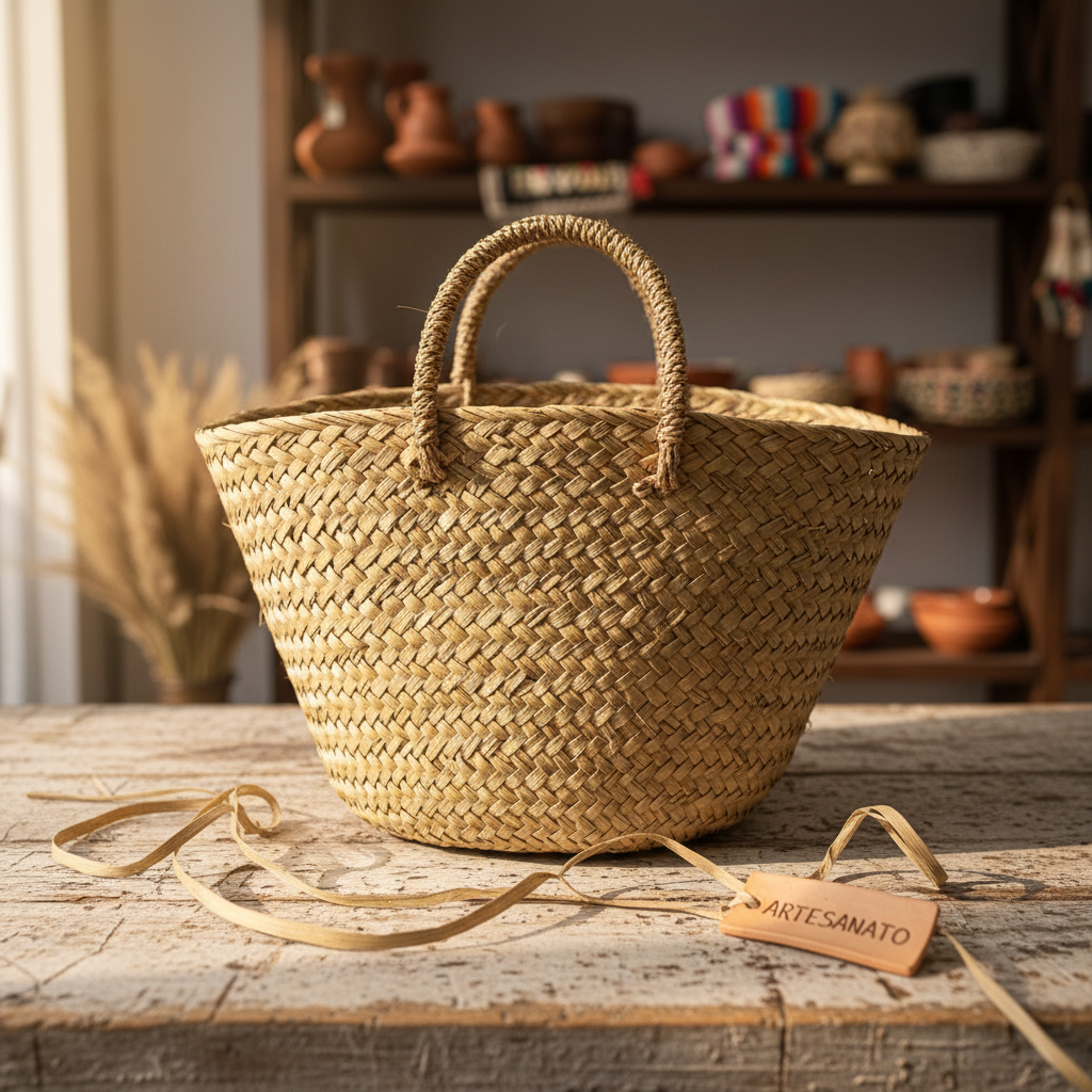 Cesto palha natural com alça 40cm