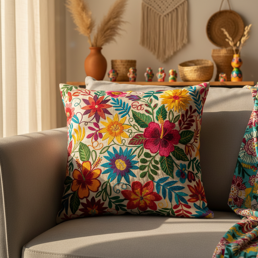 Almofada bordada floral 45x45
