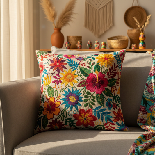 Almofada bordada floral 45x45