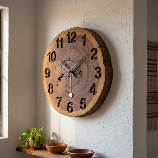 Relógio parede madeira maciça gravado