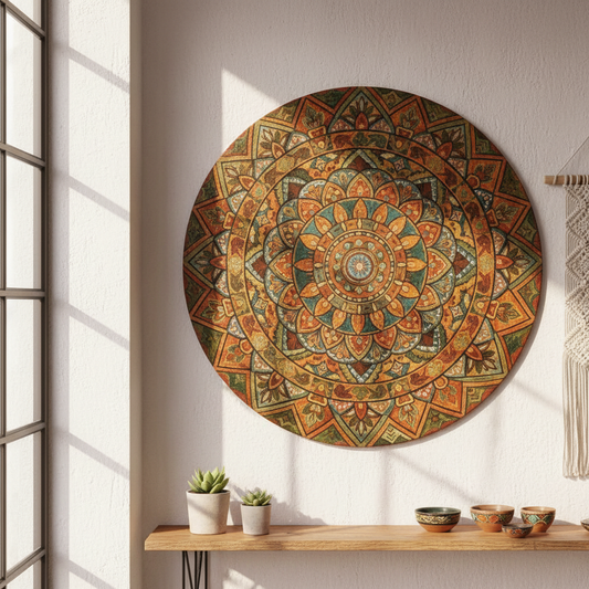 Mandala MDF pintada à mão 50cm
