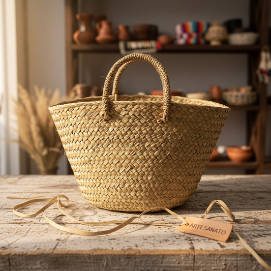 Cesto palha natural com alça 40cm