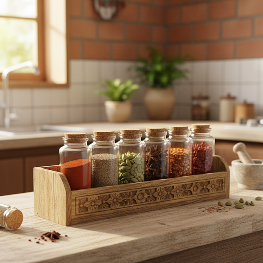Porta temperos madeira 6 potes