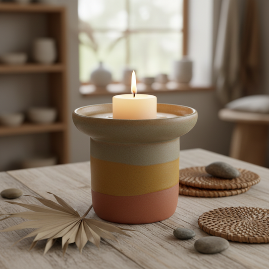 Porta-velas cerâmica esmaltada minimalista