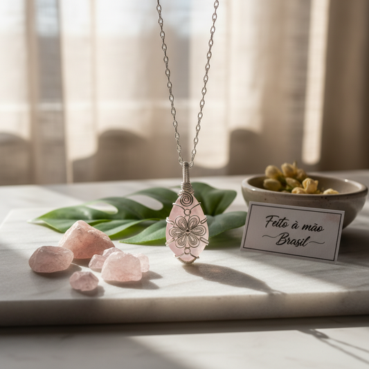 Colar quartzo rosa natural